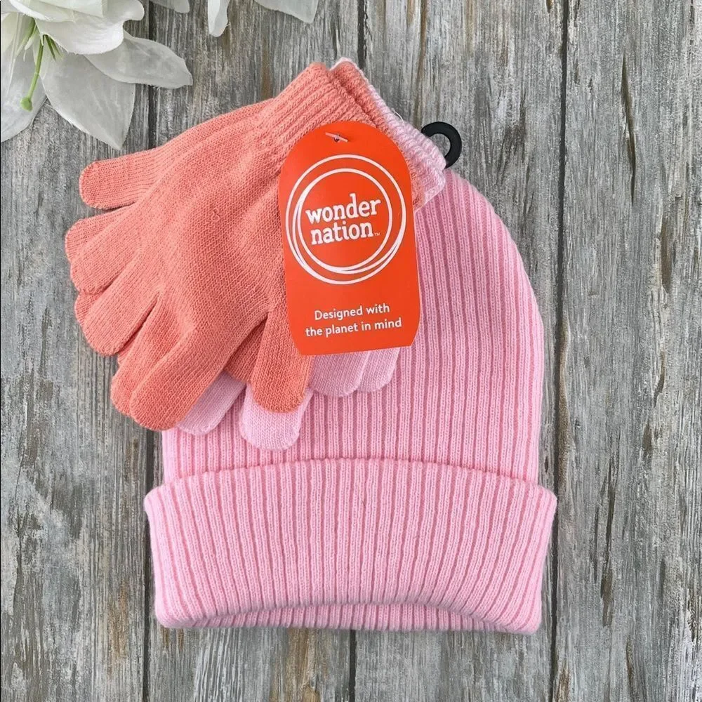 Girls Ribbed Beanie and Gloves 2, 3-Piece Sets Sizes 4-16 Years